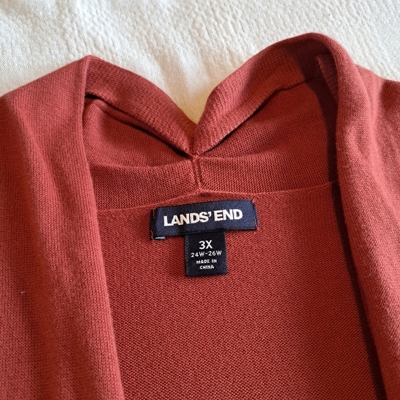 Lands' End womens size 3X cotton open long cardigan brick red - Picture 2 of 10